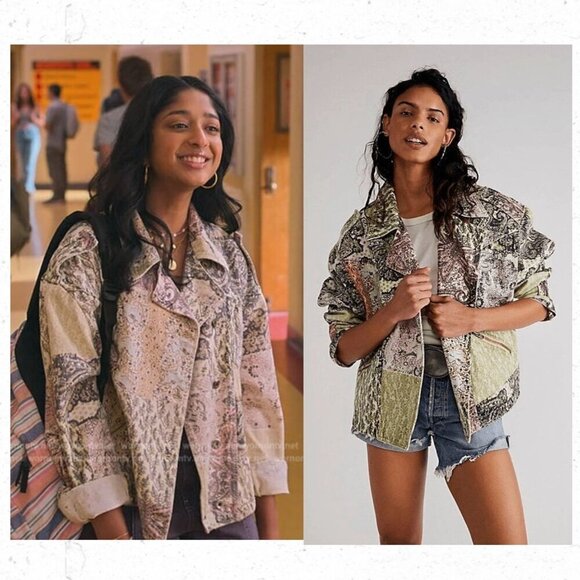 NWT Free People Nadia Moto Jacket Mixed Print ASO Devi Never Have I ever - Picture 1 of 14